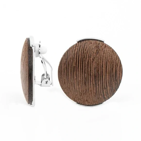 WOODWORK It - Brown CLIP ON Earrings - Picture 2 of 2